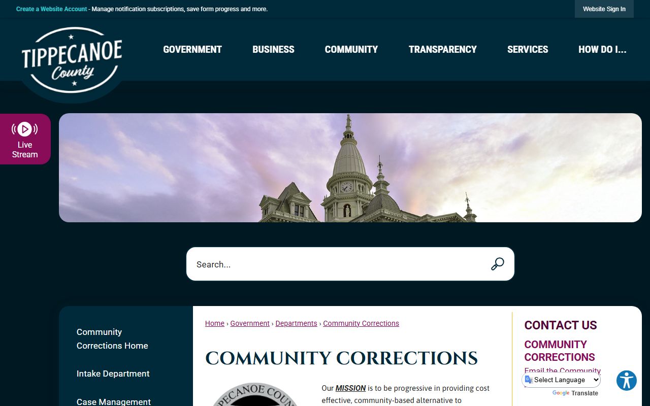 Tippecanoe County Community Corrections work release program page