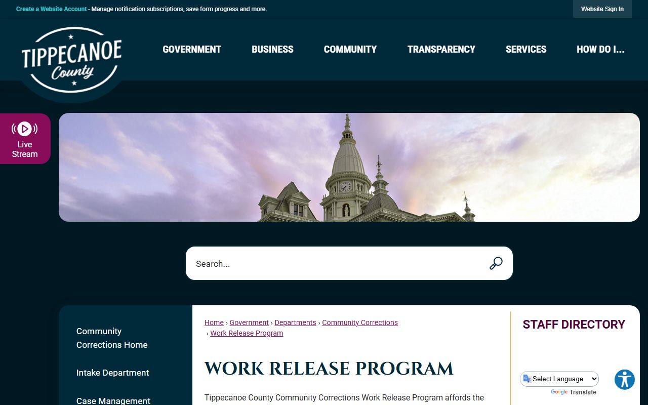 Tippecanoe County Work Release program services and participant forms