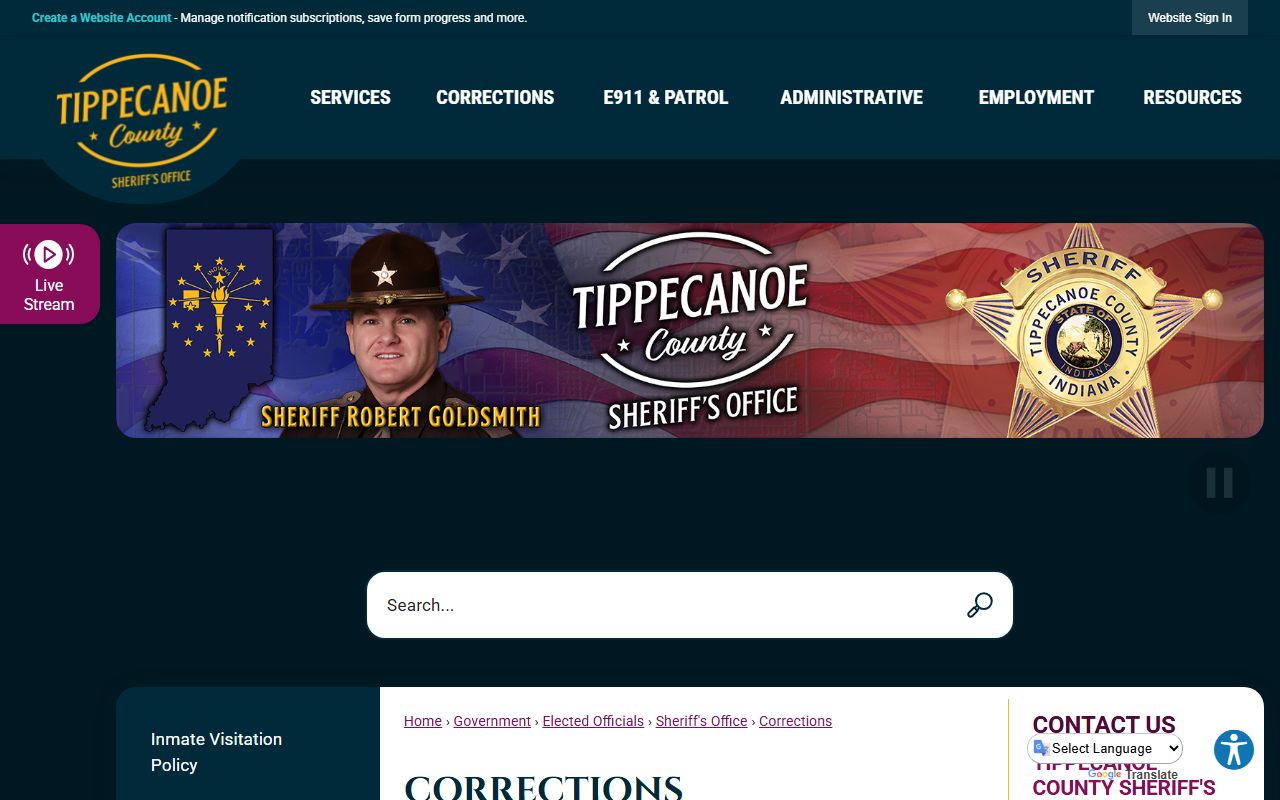 Tippecanoe County inmate population corrections page with inmate listing links