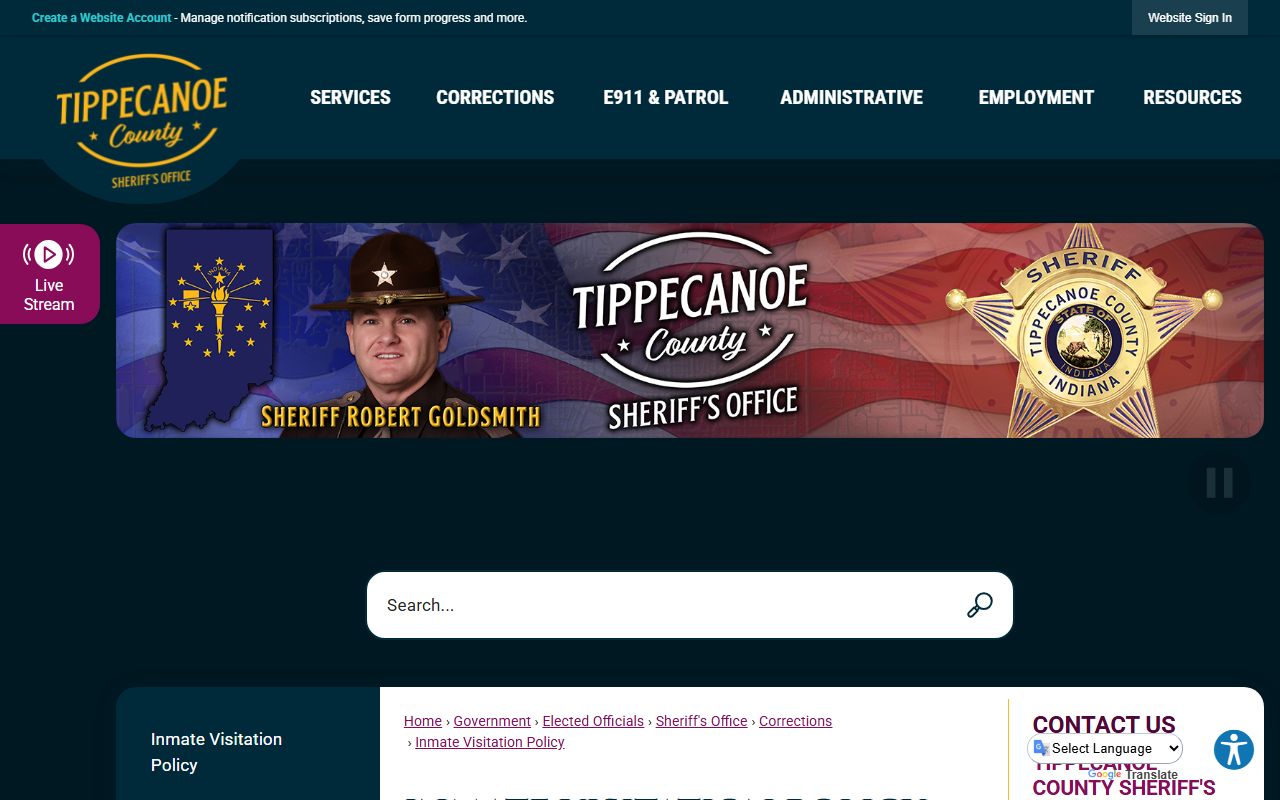 Tippecanoe County Jail visitation schedule and inmate visit rules