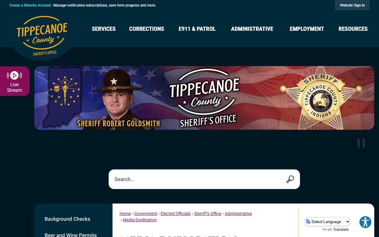 Tippecanoe County jail mugshots media duplication fee page for digital photographs